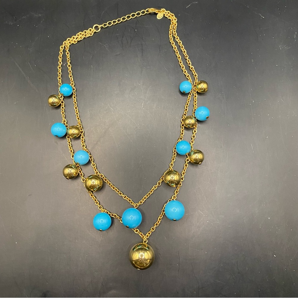 KJL Kenneth Jay Lane Gold and Blue Beaded Necklace - Picture 8 of 8